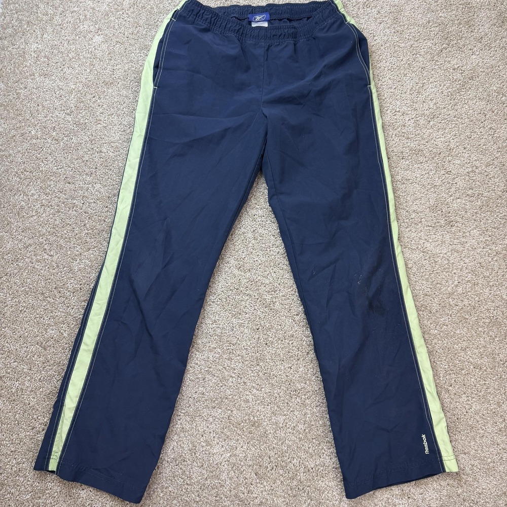 Y2K Reebok Track Pants Womens Small Blue Side Stripe Lightweight Zip Pocket